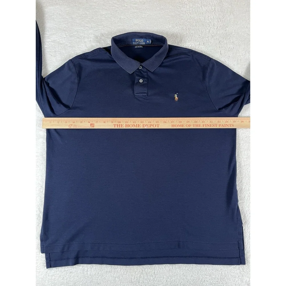 Polo Ralph Lauren Pima Soft Touch Navy L/S Polo Shirt Flesh Pony Men's XL Preppy